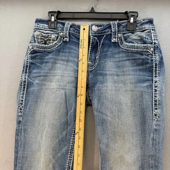 Rock Revival Jeans Womens 27 (4) Blue Anzelie Easy Boot Faux Pocket Flaps Blingy - Picture 15 of 16